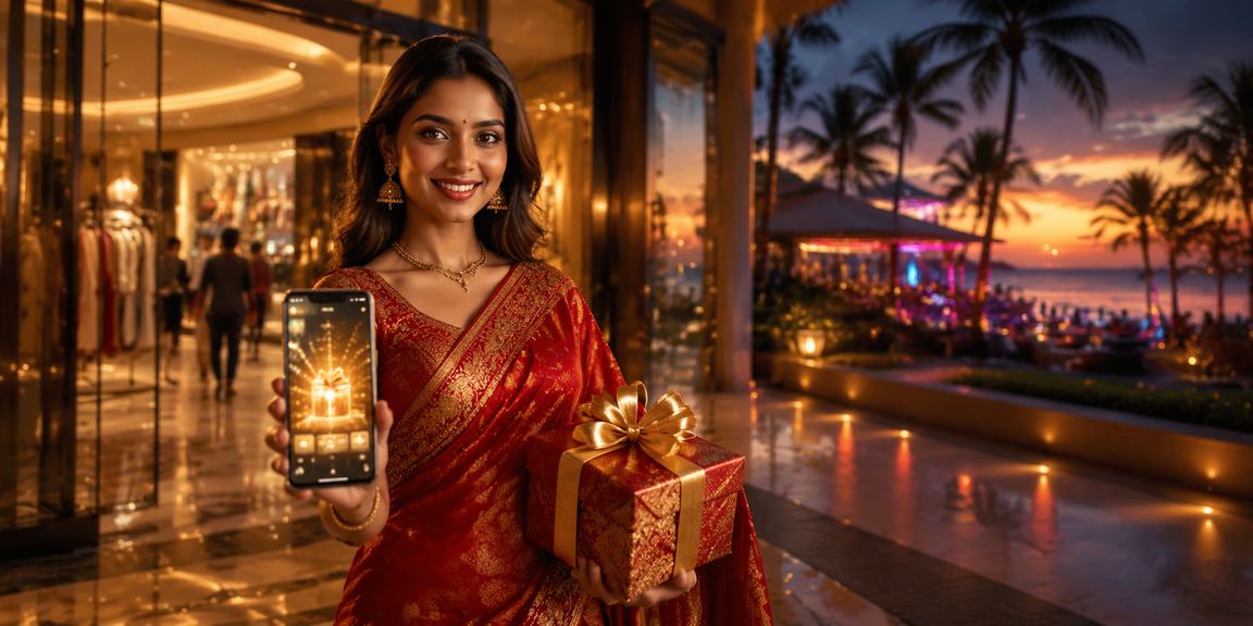 Goa based player enjoying casino app in traditional saree