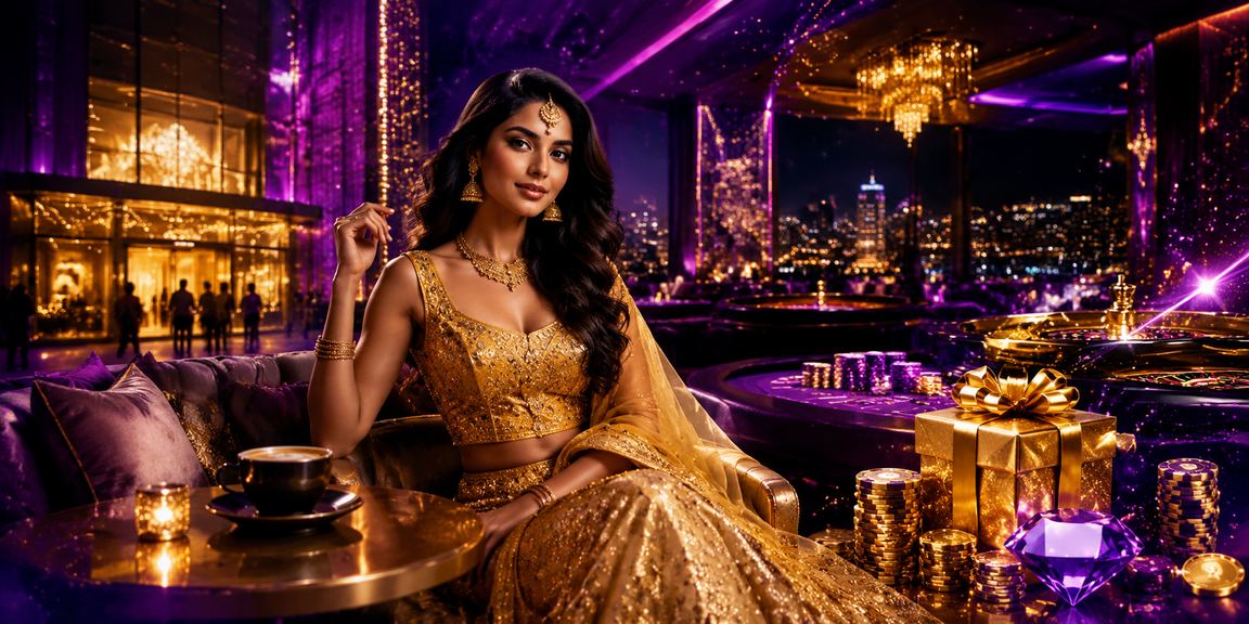 Indian woman dressed in lehenga enjoying gaming bonus